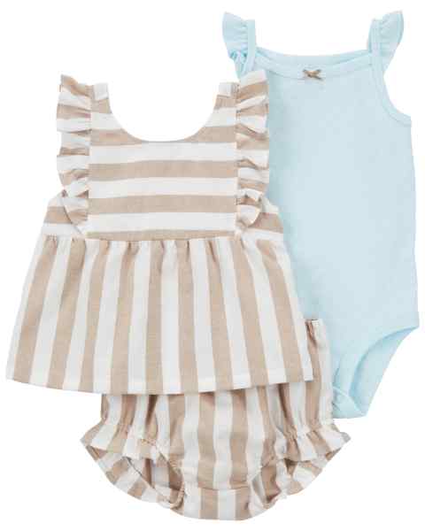 Carter's Baby Girl 3-Piece Striped Sleeveless Top & Short Set - White main image 1